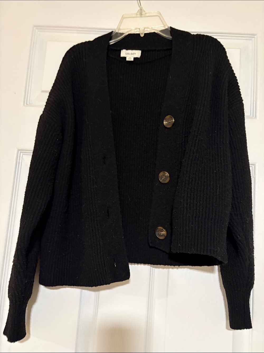 Women’s Black Button-Front Ribbed Cardigan Sweater